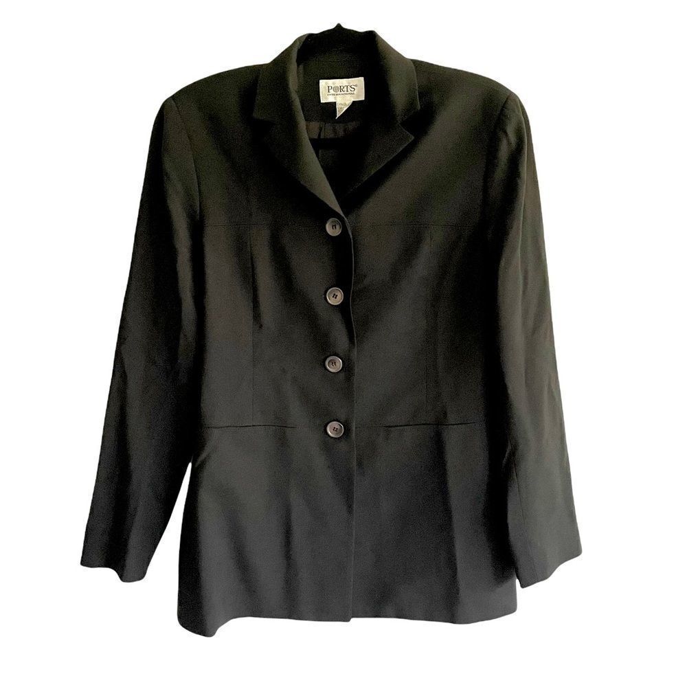Ports International Black Wool Blazer Jacket Size 6
